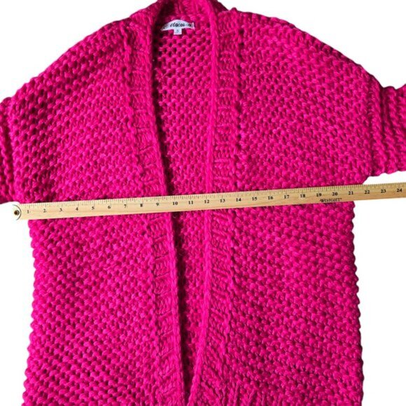 Oversized Pink Chunky Hand Knit Bubble Wool Lantern Sleeves Cardigan. Small - Picture 5 of 6